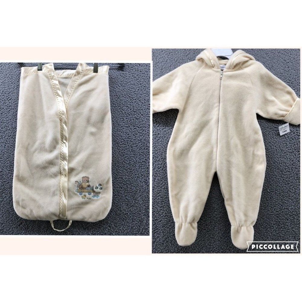 NWT Vintage 3-6M First Impressions Fleece One Piece Swaddle Blanket Set Yellow